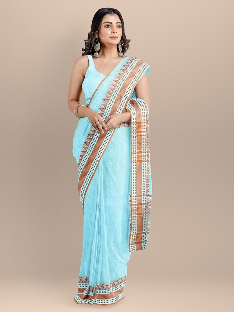 

BharatSthali Blue Solid Handloom Maheshwari Saree