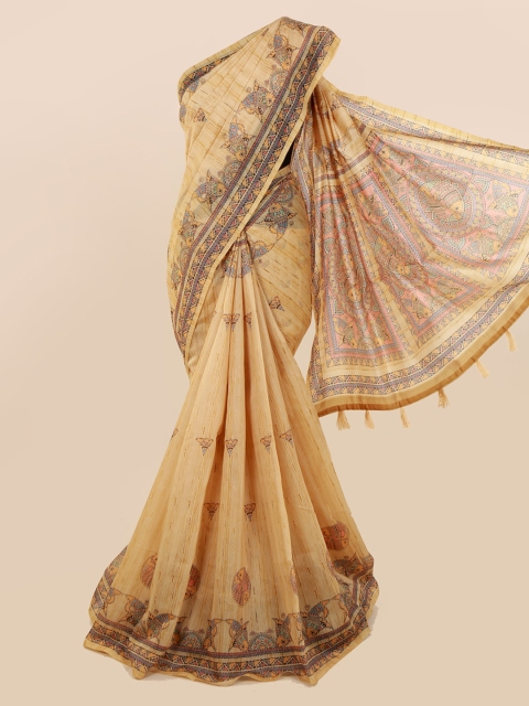 

Pothys Cream-Coloured & Blue Cotton Blend Printed Saree