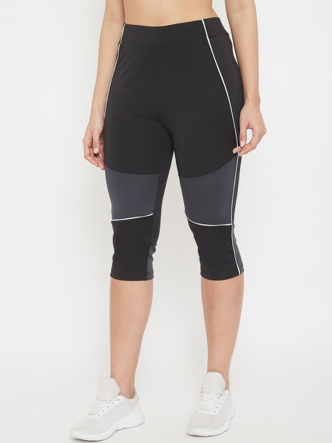 

C9 AIRWEAR Women Black & Grey Colourblocked Regular Fit Fast Dry Capris