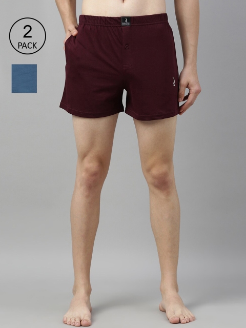 

QUARANTINE Men Pack Of 2 Solid Cotton Boxers-QBXCMB, Maroon