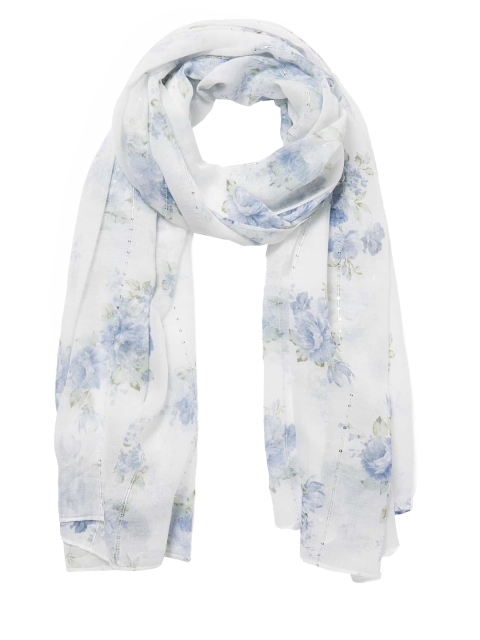 

Forever New Women White & Blue Floral Printed Scarf