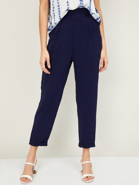 

Ginger by Lifestyle Women Navy Blue Solid Regular Trousers