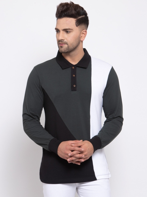 

Kalt Men Black Colourblocked Polo Collar T-shirt