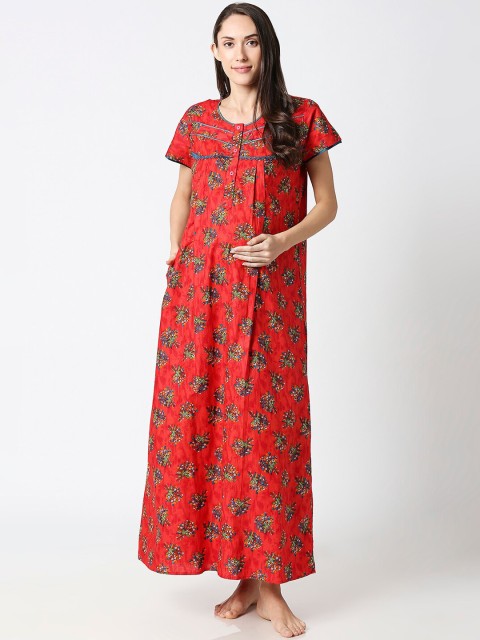

AV2 Red & Green Printed Maternity Nursing Nighty