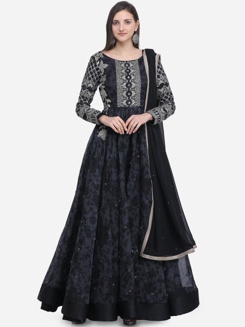 

Stylee LIFESTYLE Black & Silver-Toned Tissue Semi-Stitched Dress Material