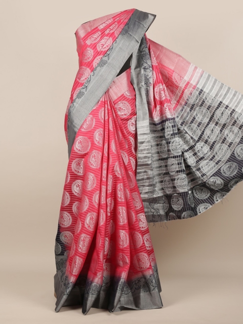 

Pothys Pink & Black Jute Silk Woven Design Saree
