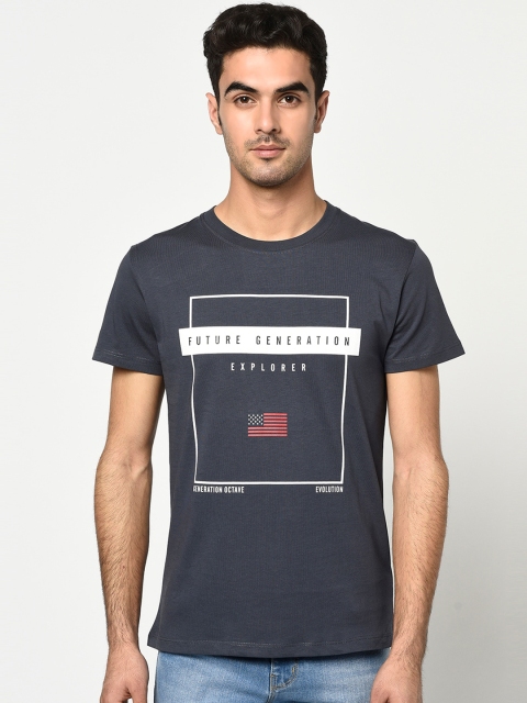 

Octave Men Charcoal Printed Round Neck T-shirt