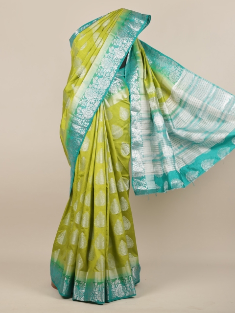 

Pothys Olive Green & Blue Jute Silk Woven Design Saree