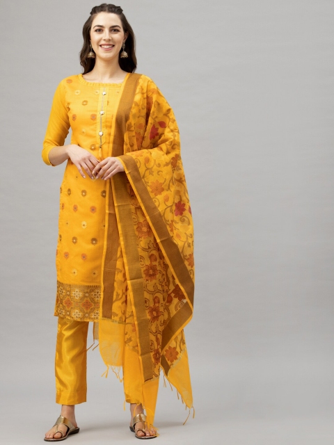 

Satrani Yellow & Gold-Toned Cotton Blend Unstitched Dress Material