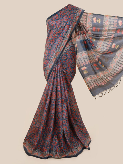 

Pothys Navy Blue & Maroon Jute Silk Printed Saree