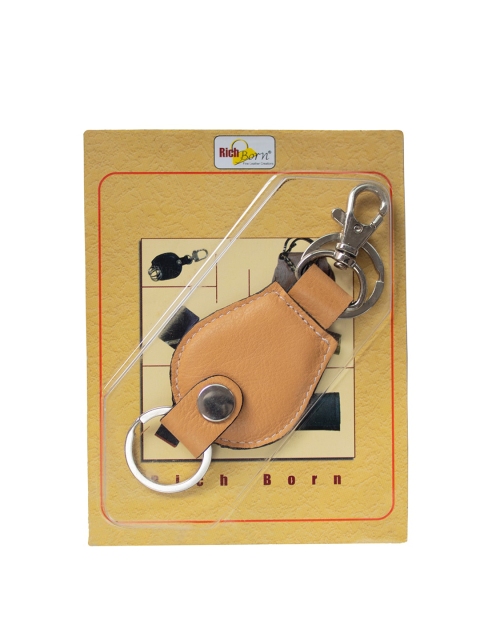 

RICH BORN Unisex Mustard Yellow & Silver-Toned Textured Genuine Leather Key Chain