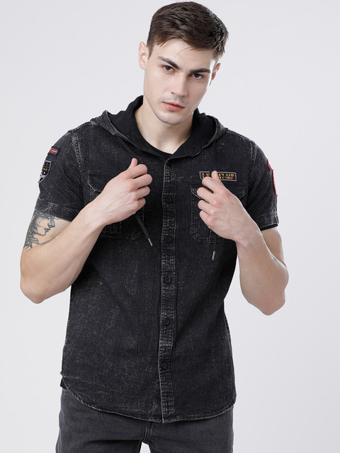 

HIGHLANDER Men Black Slim Fit Faded Casual Shirt
