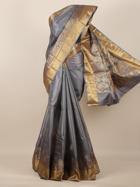 

Pothys Grey Pure Silk Solid Tussar Saree