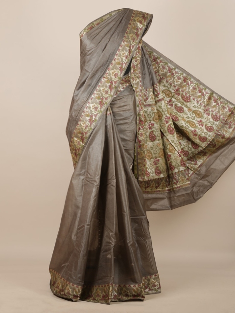 

Pothys Grey Pure Silk Solid Tussar Saree