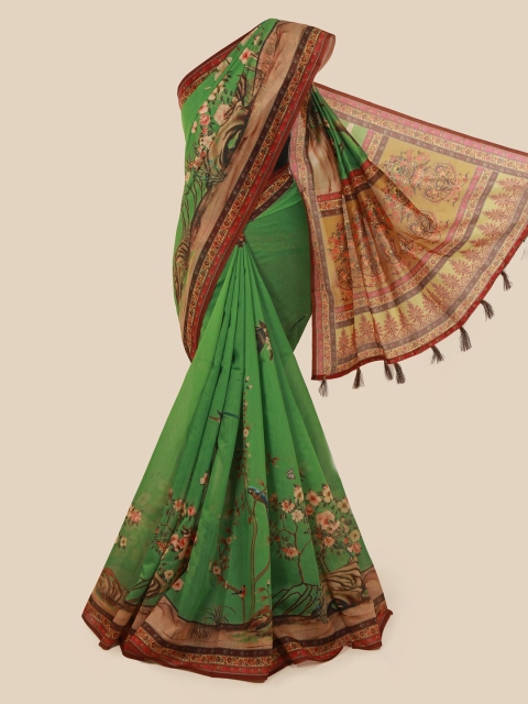 

Pothys Green & Brown Cotton Blend Printed Saree