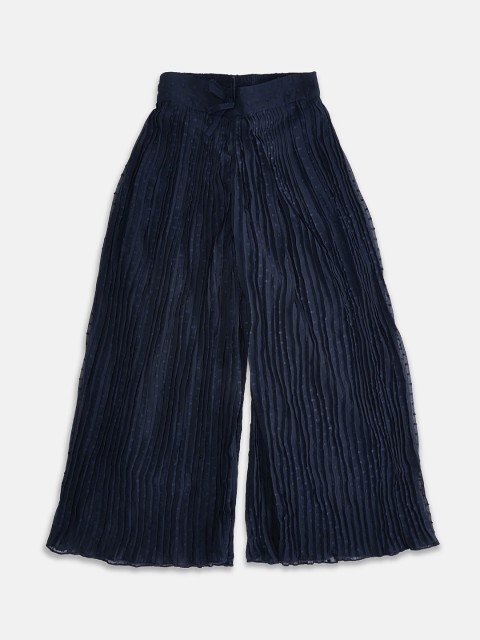 

Pantaloons Junior Girls Navy Blue Self Design Wide Leg Palazzos