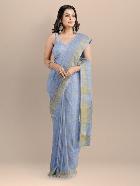 

BharatSthali Blue Silk Cotton Woven Design Mangalagiri Saree