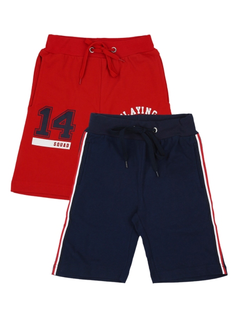 

RAINE AND JAINE Boys Pack Of 2 Red & Navy Blue Printed Regular Fit Regular Shorts