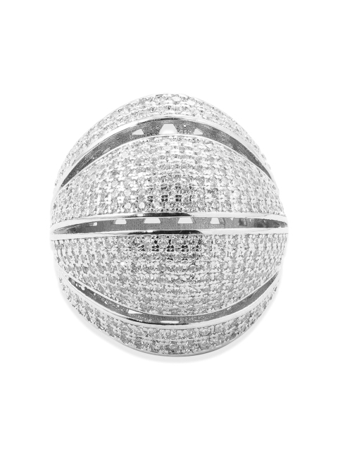 

shaze Silver-Toned & White CZ Studded Finger Ring
