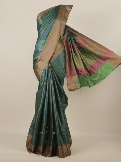 

Pothys Green Pure Silk Printed Tussar Saree