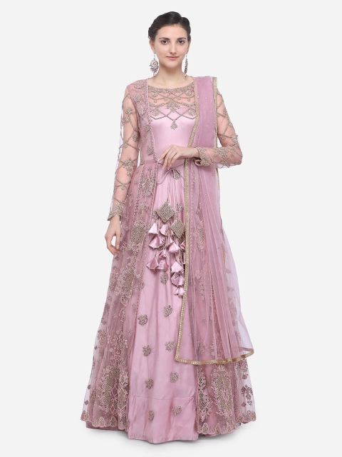 

Stylee LIFESTYLE Pink & Gold-Toned Net Semi-Stitched Dress Material