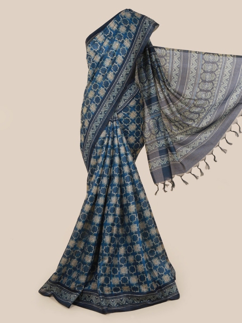 

Pothys Blue & Beige Jute Silk Printed Saree