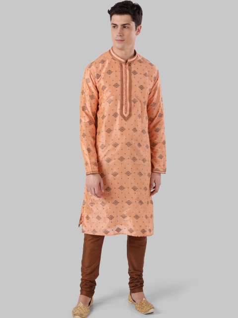 

Ethnix By Raymond Men Peach-Coloured Woven Design Straight Kurta