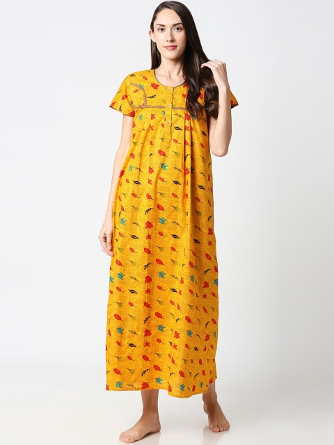 

AV2 Yellow & Blue Printed Cotton Maternity Nightdress