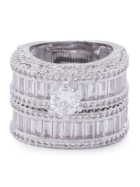 

shaze Set of 2 Silver-Toned & White CZ-Studded Finger Rings