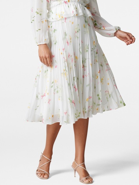 

Forever New Women White & Pink Printed Accordion Pleated A-Line Skirt