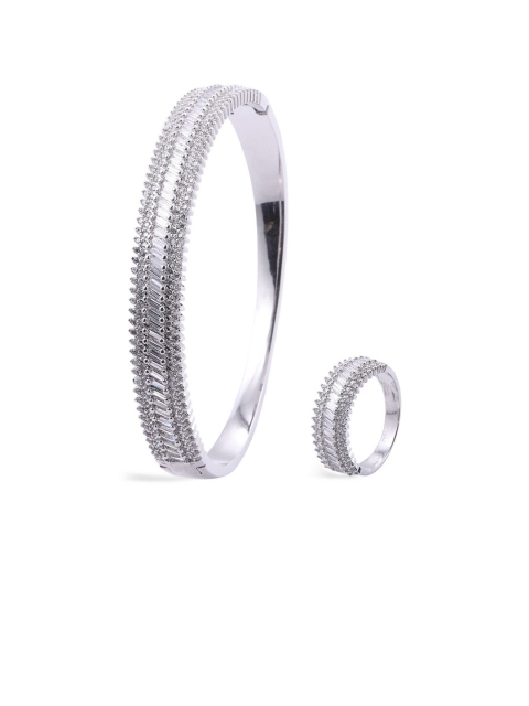 

shaze Silver-Toned & White CZ-Studded Jewellery Set