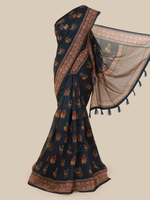 

Pothys Green & Orange Cotton Blend Printed Saree