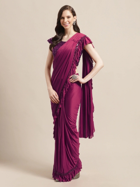 

Chhabra 555 Burgundy Solid Poly Georgette Saree
