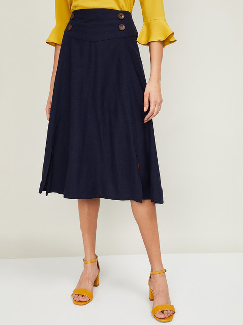 

CODE by Lifestyle Women Navy Blue Solid Midi Flared Skirt