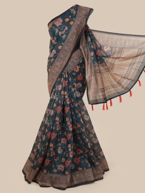 

Pothys Green & Orange Cotton Blend Printed Saree