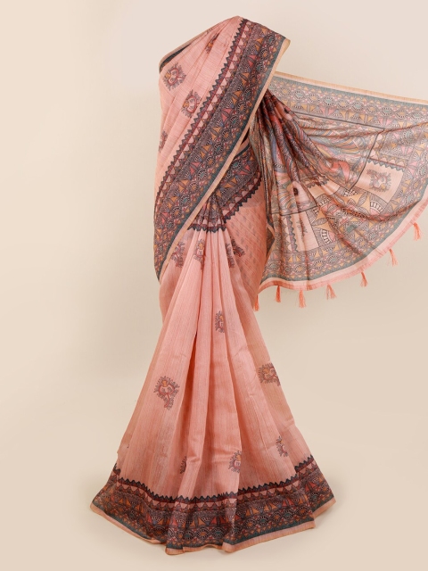 

Pothys Peach-Coloured Cotton Blend Printed Chanderi Saree