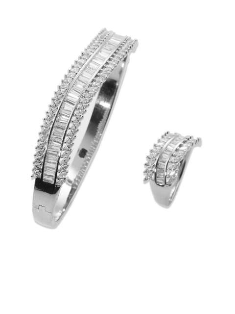 

shaze Silver-Toned & White CZ-Studded Jewellery Set