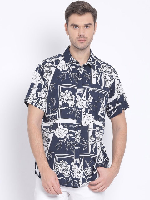 

Oxolloxo Men Navy Blue Regular Fit Printed Casual Shirt