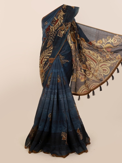 

Pothys Blue & Cream-Coloured Cotton Blend Printed Saree