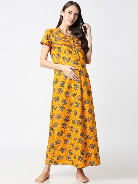 

AV2 Yellow & Red Printed Cotton Maternity Nightdress