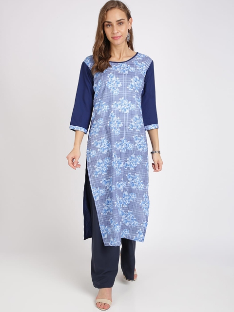 

Florence Women Navy Blue Floral Printed Kurta