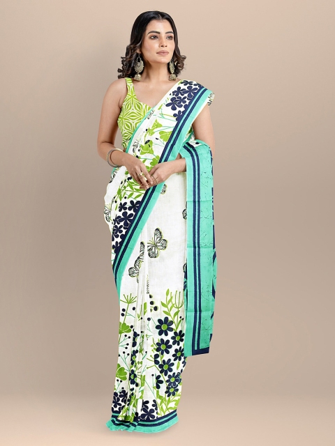 

BharatSthali White Pure Cotton Printed Block Print Saree