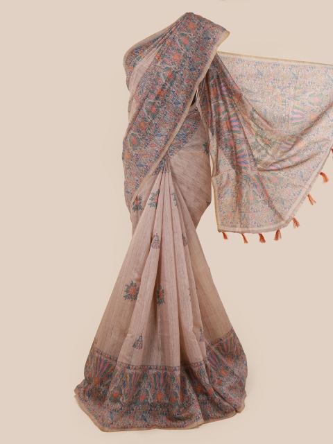 

Pothys Grey & Blue Cotton Blend Printed Chanderi Saree