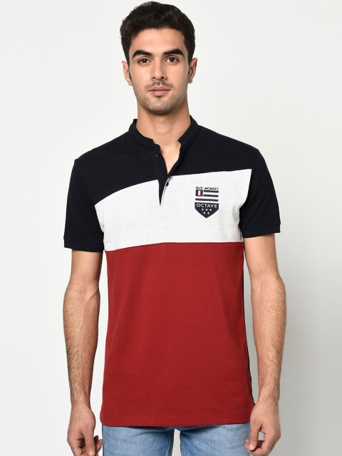 

Octave Men Maroon Colourblocked Mandarin Collar T-shirt
