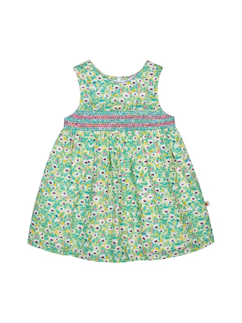 Budding Bees Girls Green Printed Blouson Dress