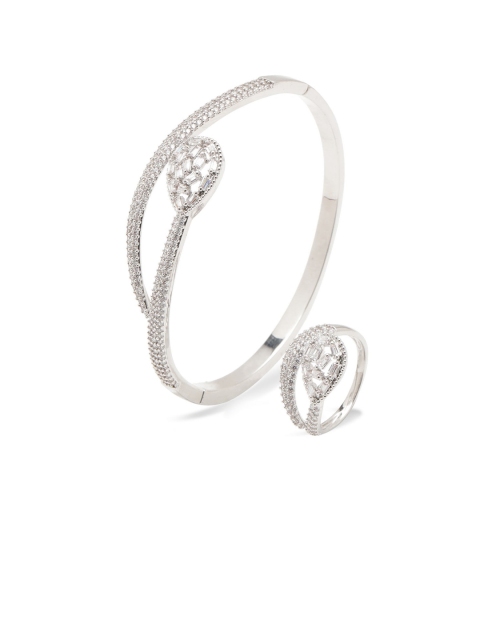 

shaze Silver-Toned & White CZ-Studded Jewellery Set