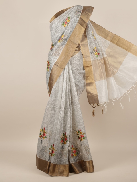 

Pothys Grey & Gold-Toned Silk Cotton Embroidered Saree