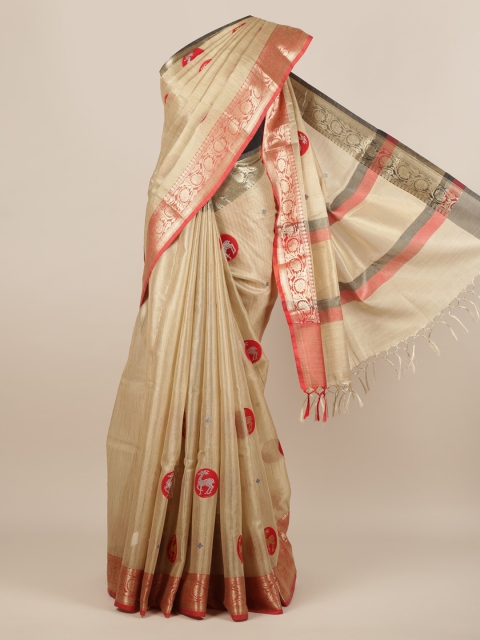 

Pothys Cream-Coloured Woven Design Silk Cotton Saree