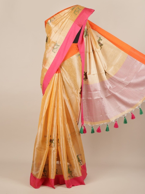 

Pothys Orange & Pink Silk Cotton Embroidered Saree
