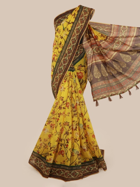 

Pothys Yellow & Red Cotton Blend Printed Saree